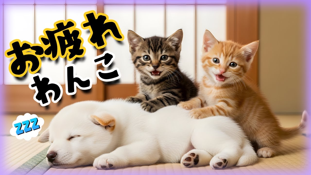 もふめし。/ 疲れて帰った子犬を癒す子猫たち/ Kittens Heal Tired Puppy