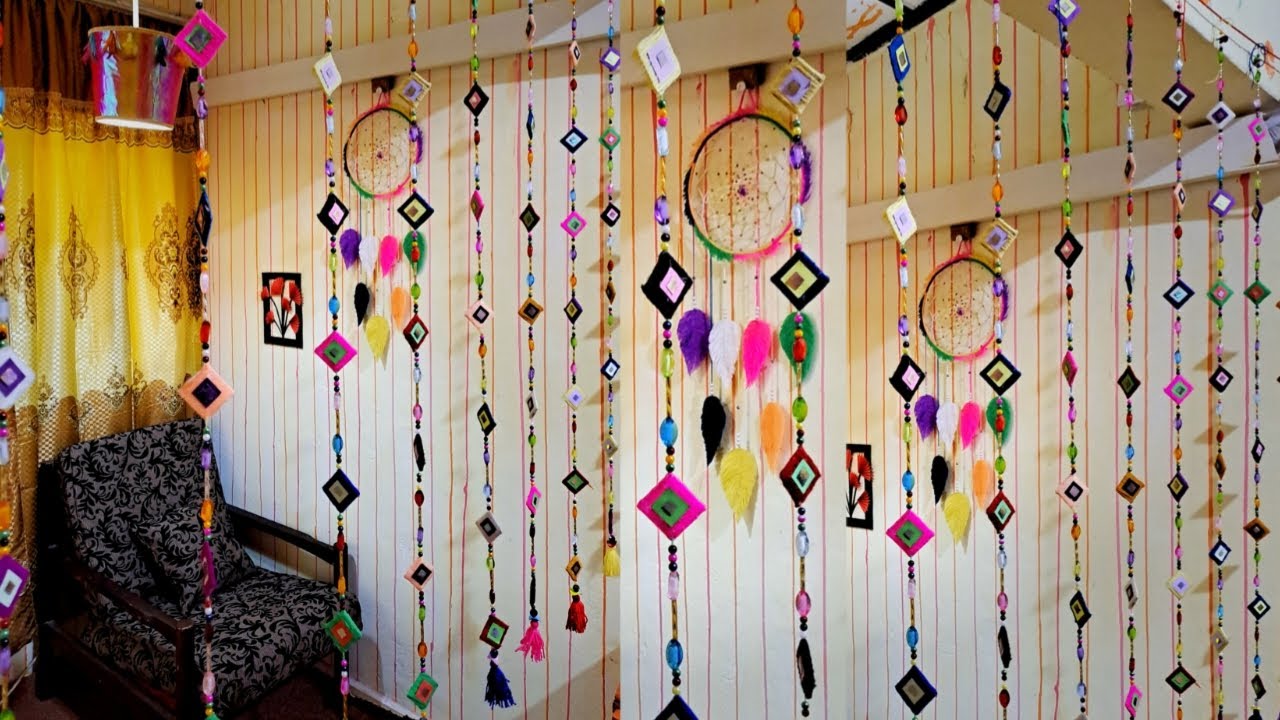 3 Easy door hanging craft ideas with Waste Material | Pearl hanging-Decoration ideas-Mirror craft