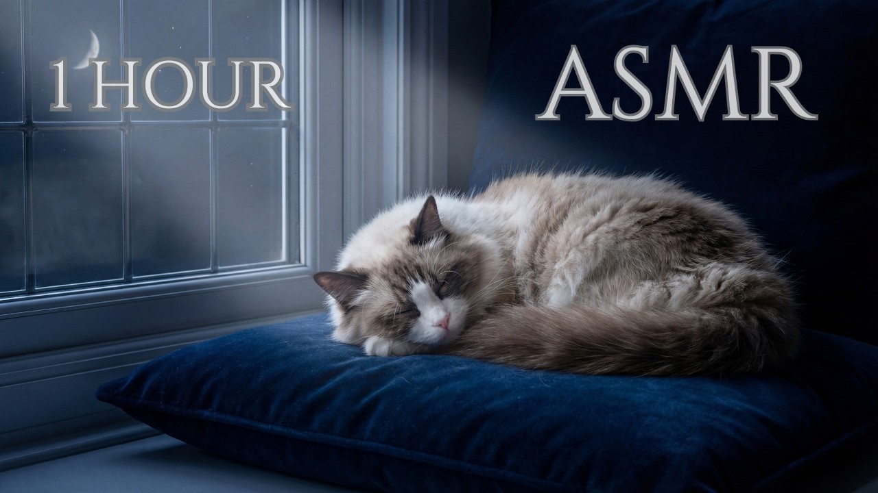 🐈 British Shorthair Purring ASMR 🌙 Deep Blue Moonlight & Velvet Cushion ✨ (No Talking, 1 Hour)