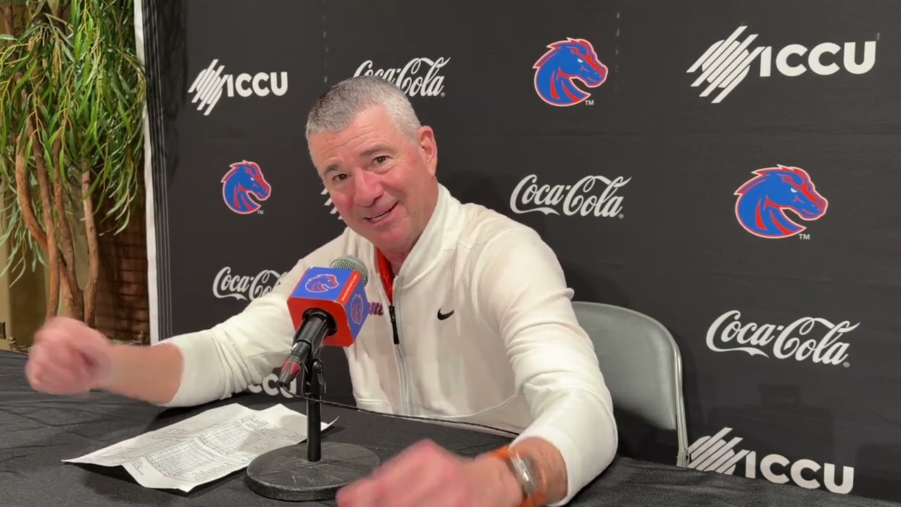 Boise State coach Leon Rice talks after a 96-54 win over Air Force on Saturday