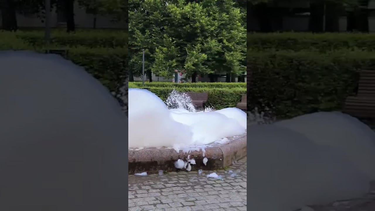 Fountain fills with foam after detergent spill in Tallinn, Estonia