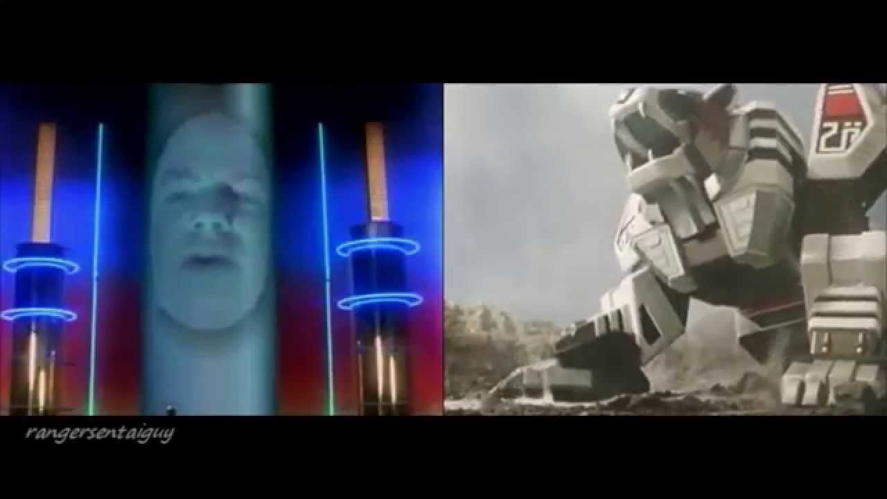 Mighty Morphin White Tiger Zord First Appearance Split Screen (PR and Sentai version)