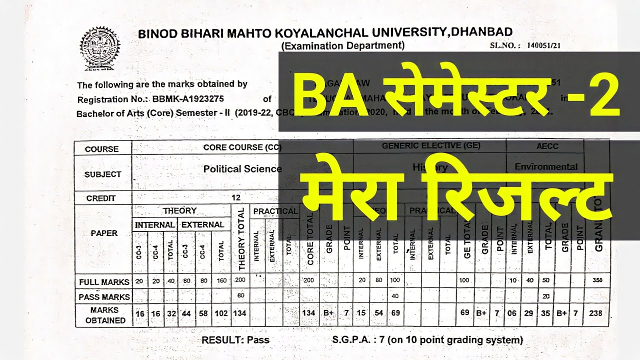 #ba programme semester 2 result || #bbmku #result