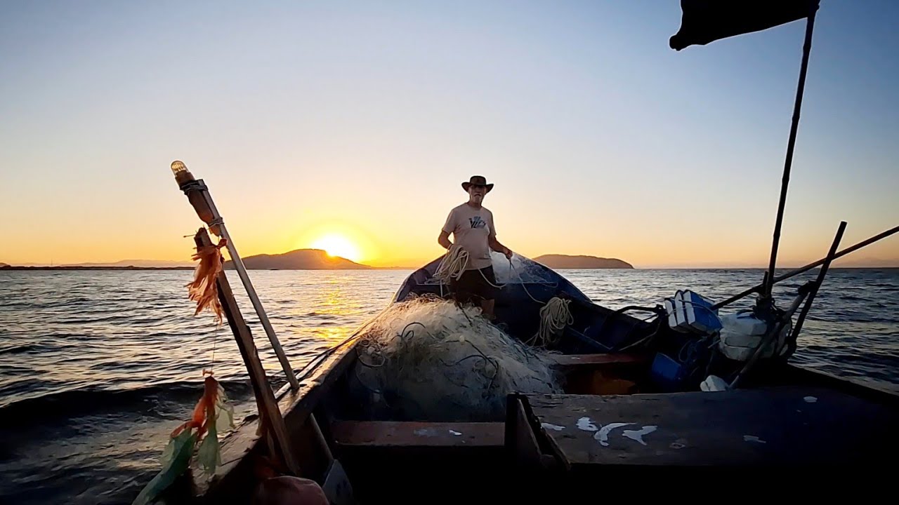Cenas incríveis pesca com rede em alto mar