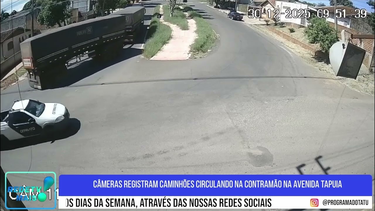 Câmeras registram caminhões circulando na contramão na Avenida Tapuia