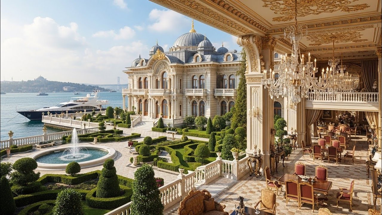 Royal Seaside Palace Ambience 🌊 Luxury Mansion Views | Relaxing Piano Music