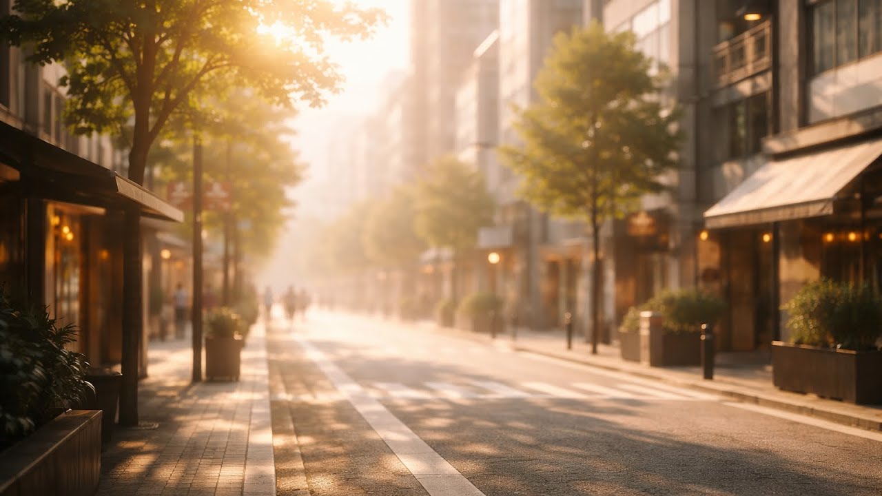 朝の街