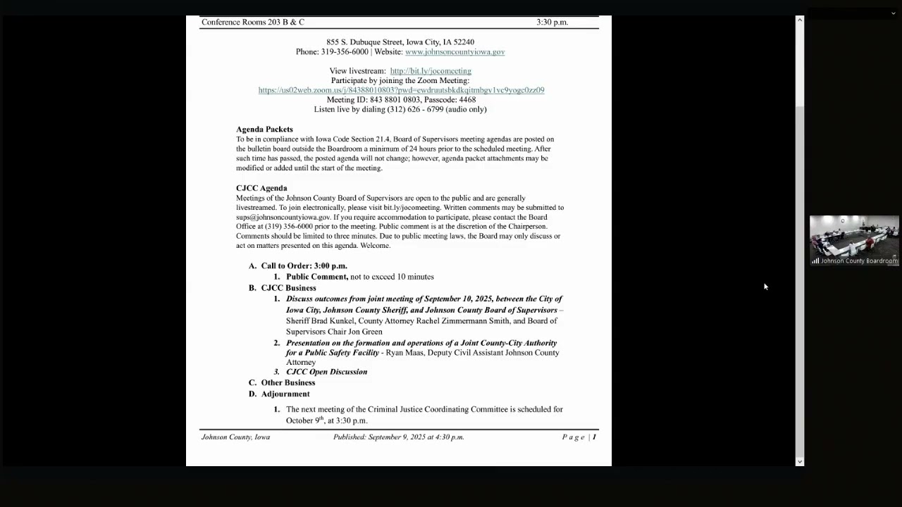 Johnson County Criminal Justice Coordinating Committee - 9/11/2025 meeting