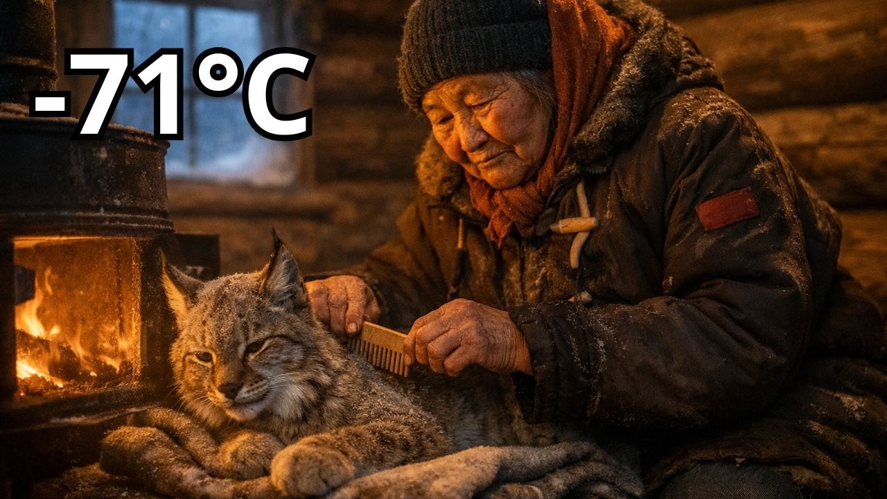 An old woman rescues a lynx in Siberia frozen wilderness before winter storm 🌨️🐈