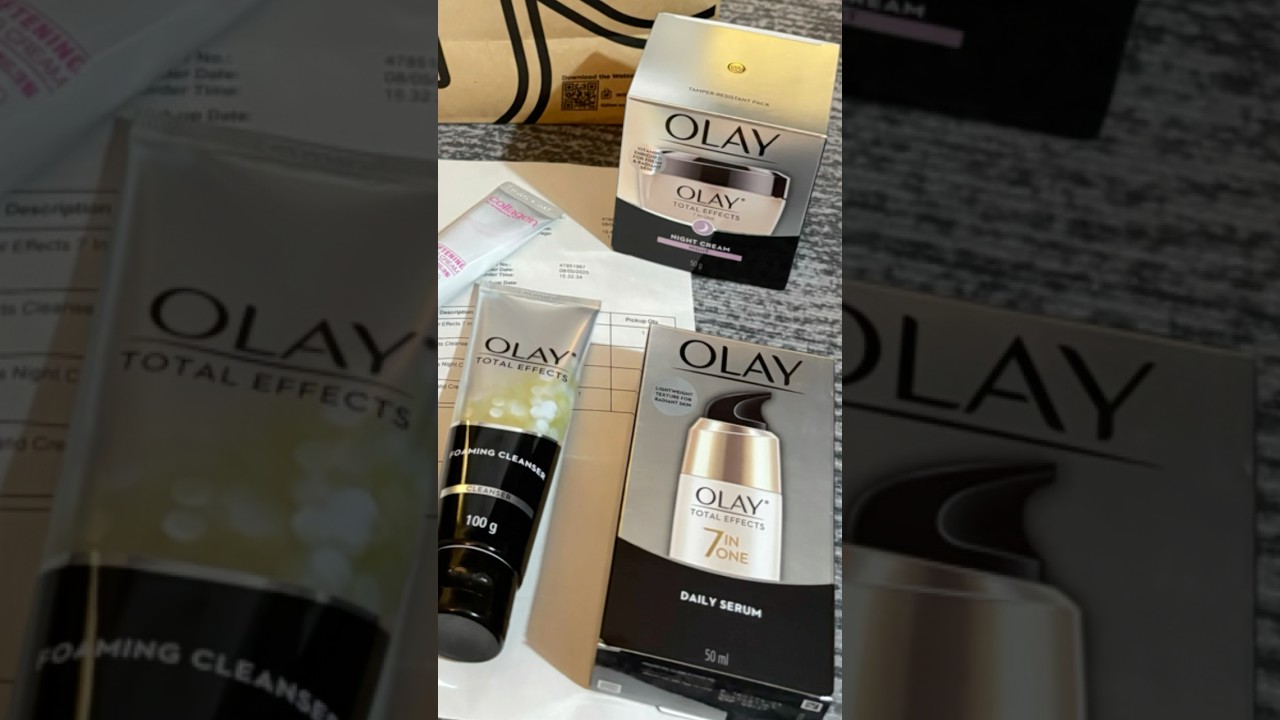 Olay Total Effects Daily Serum Night Cream and Foaming Cleanser #shorts #unboxing #olay #skincare