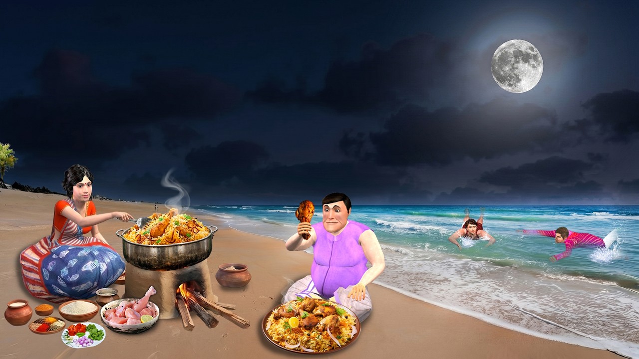 Garmi ki Rath Me Beach Mei Chicken Biryani Party Hindi Kahaniya Moral Stories Comedy Video