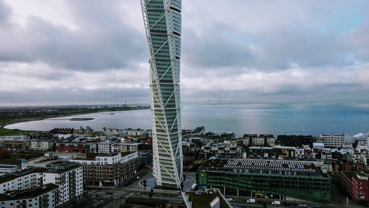 Malmö Sweden Turning Torso 190m, The Tallest Building in Scandinavia, November 2021, DJI Mini 2 4K