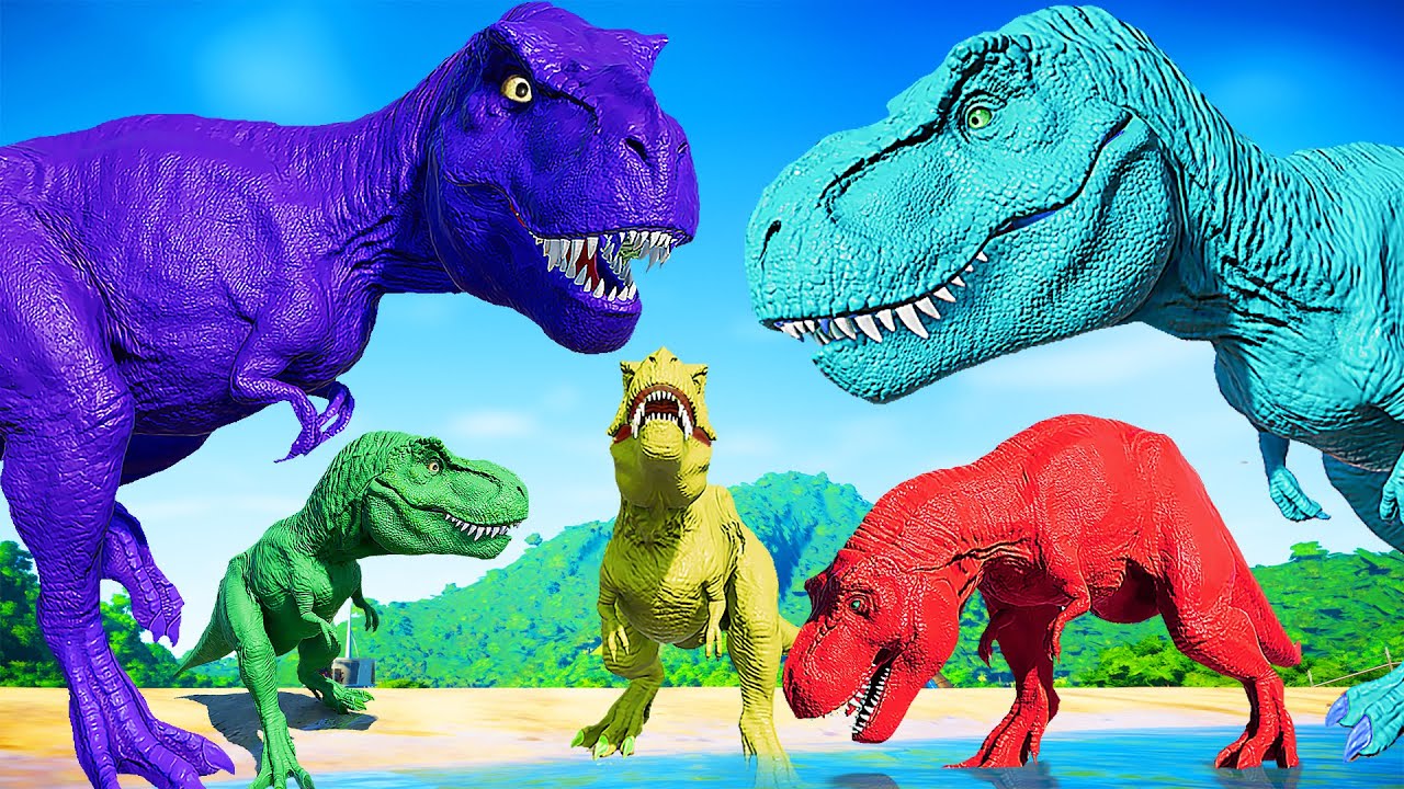 (Jurassic World Evolution🌍)Colorful T-Rex vs Super Hero Dinosaurs Fight