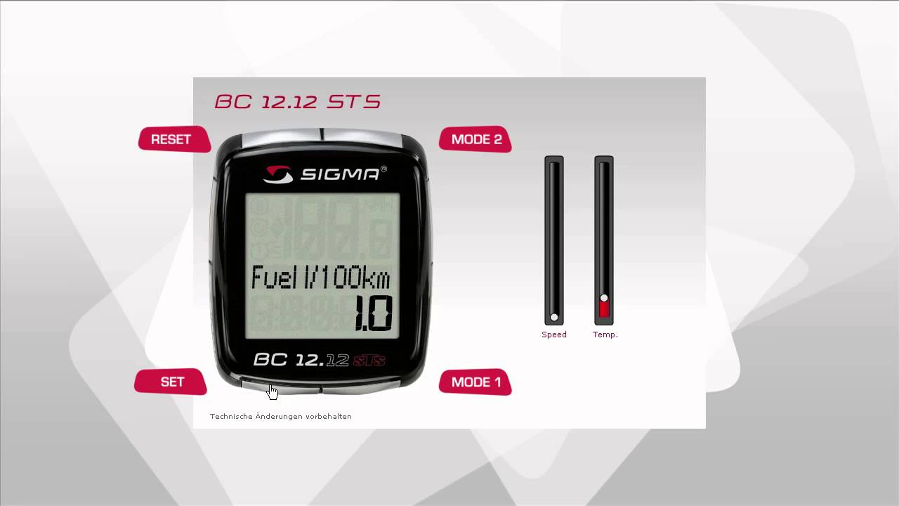 SIGMA SPORT // BC 12.12 STS // Einstellungen