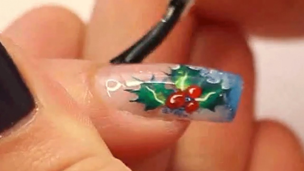 Christmas Nail Art: Holly and Berries Christmas Acrylic Nail Art Tutorial Vide by Naio Nails