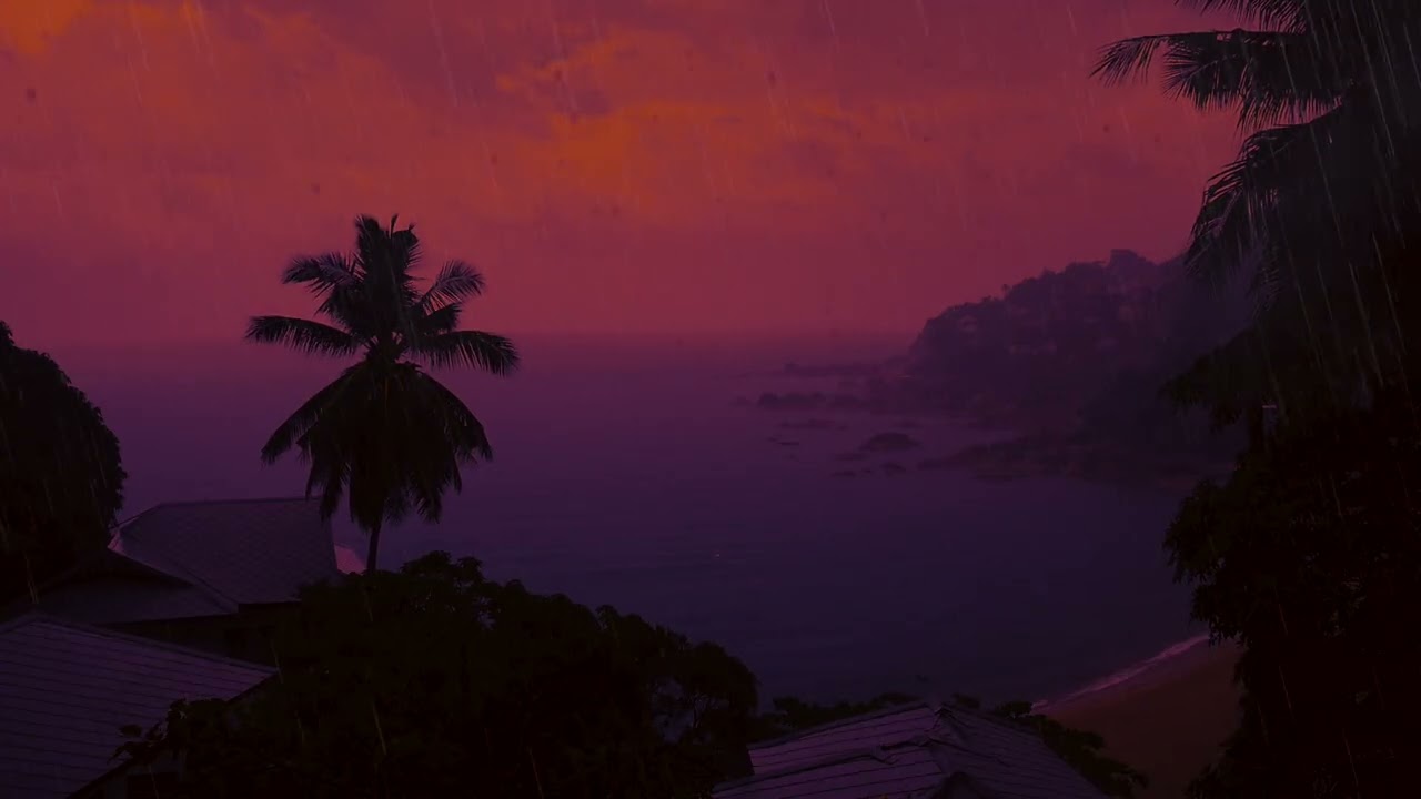 Rainstorm in Tropical Beach House at Sunset | Beat insomnia, help with studies with soothing sounds