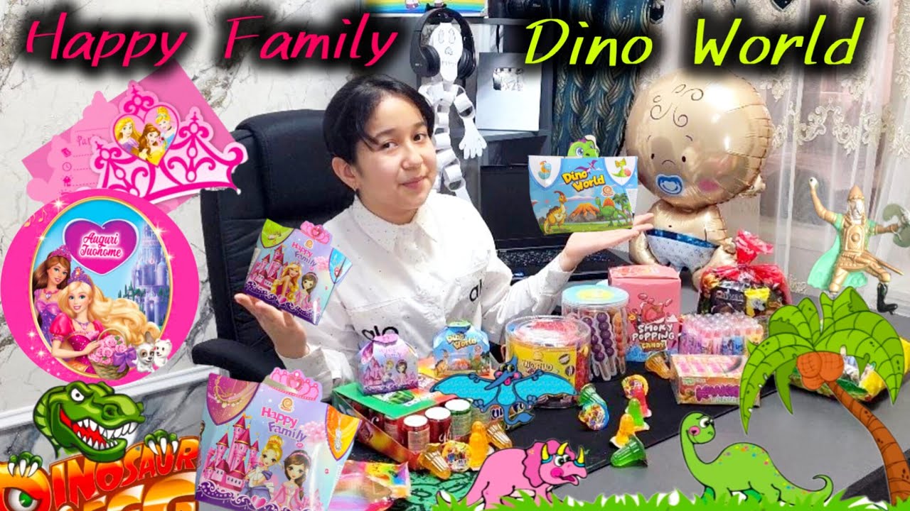 HUGE surprise Jasmine unpacks the Happy Family DINO World gift box from candy and toys!