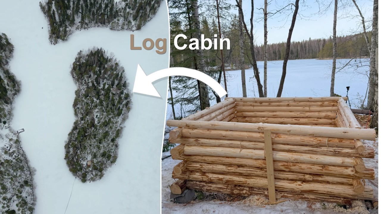 Building a Mini Log Cabin on Our Island Ep.10 | (Mini Cabin Walls)