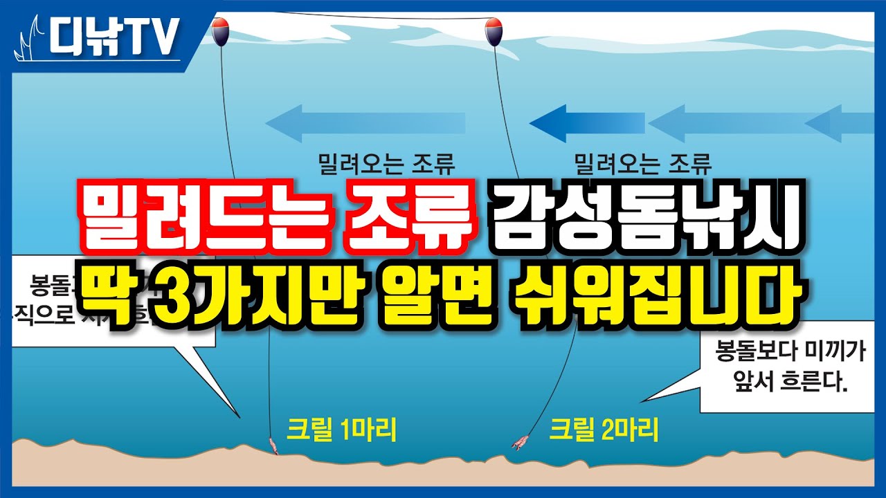 밀려드는 조류에서 감성돔낚시 쉽게 하는 방법, 수중찌 대신 수중봉돌, 크릴 미끼는 2~3마리, 견제는 옆으로 [디낚TV 낚시공부방]