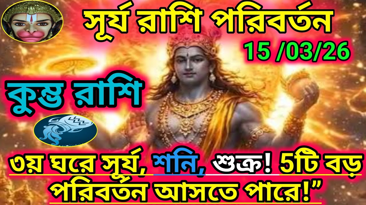 কুম্ভ রাশি-সূর্য রাশি পরিবর্তন 15/03/26।রাশি দ্বিতীয় ঘর সূর্য শনি শুক্র অবস্থান।5টি ঘটনা ঘটতে পারে।