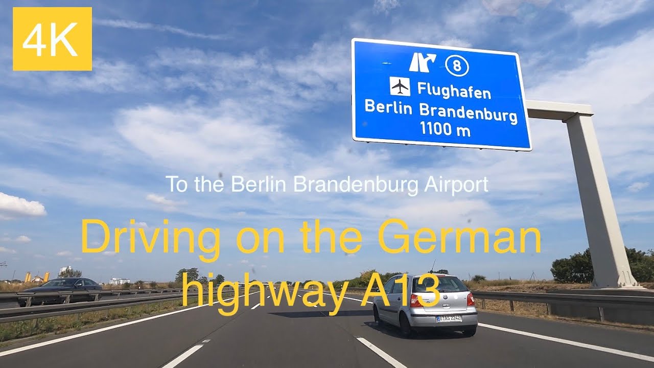 [4K] Driving on the German highway A13 to the Berlin Brandenburg airport