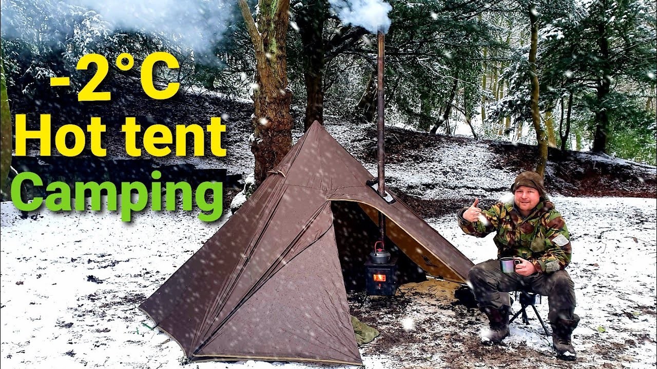Hot tent winter camping at hainworth wood Keighley. English woodsman.