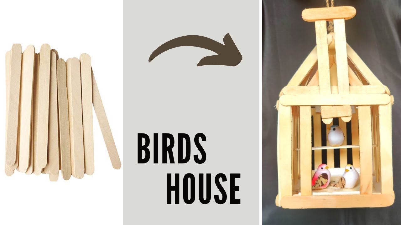 How to make house for Birds | Popsicle Sticks Crafts | Ice Cream Sticks DIY | Bird Cage | Room Decor