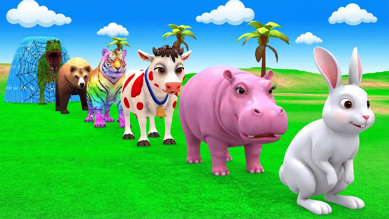 Long Slide Game With Cow Elephant Gorilla Hippopotamus Tiger 3d Animal Game Funny 3d Animals