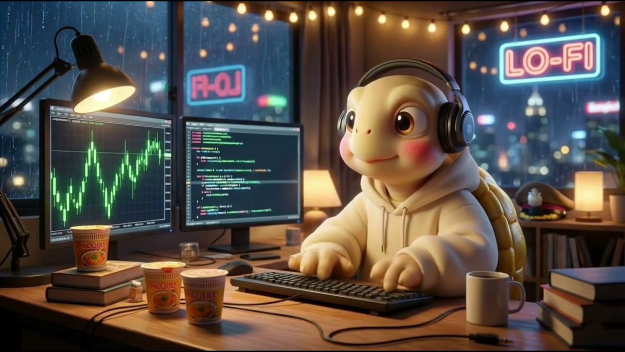 Cozy Trading Turtle 🐢 7 Hours of Relaxing Lofi Rain for Deep Focus & Charts