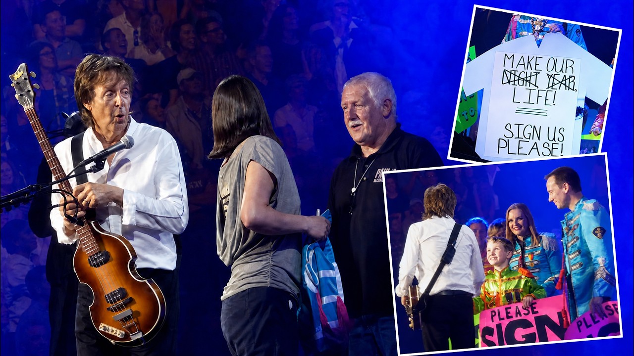 Paul McCartney invites fans up on stage and waves the Canadian flag in Vancouver - 19-04-2016