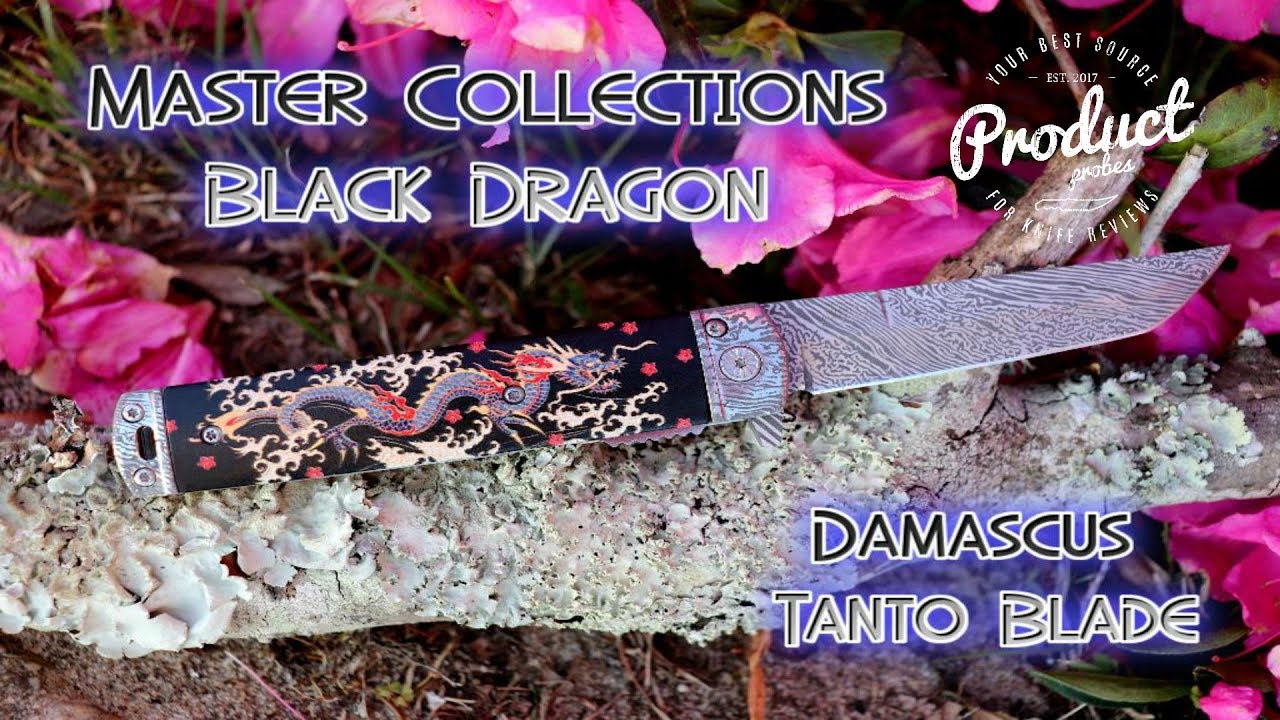 Masters Collection Spring Assisted Dragon Design Tactical Knife w/ Damscus Tanto Blade