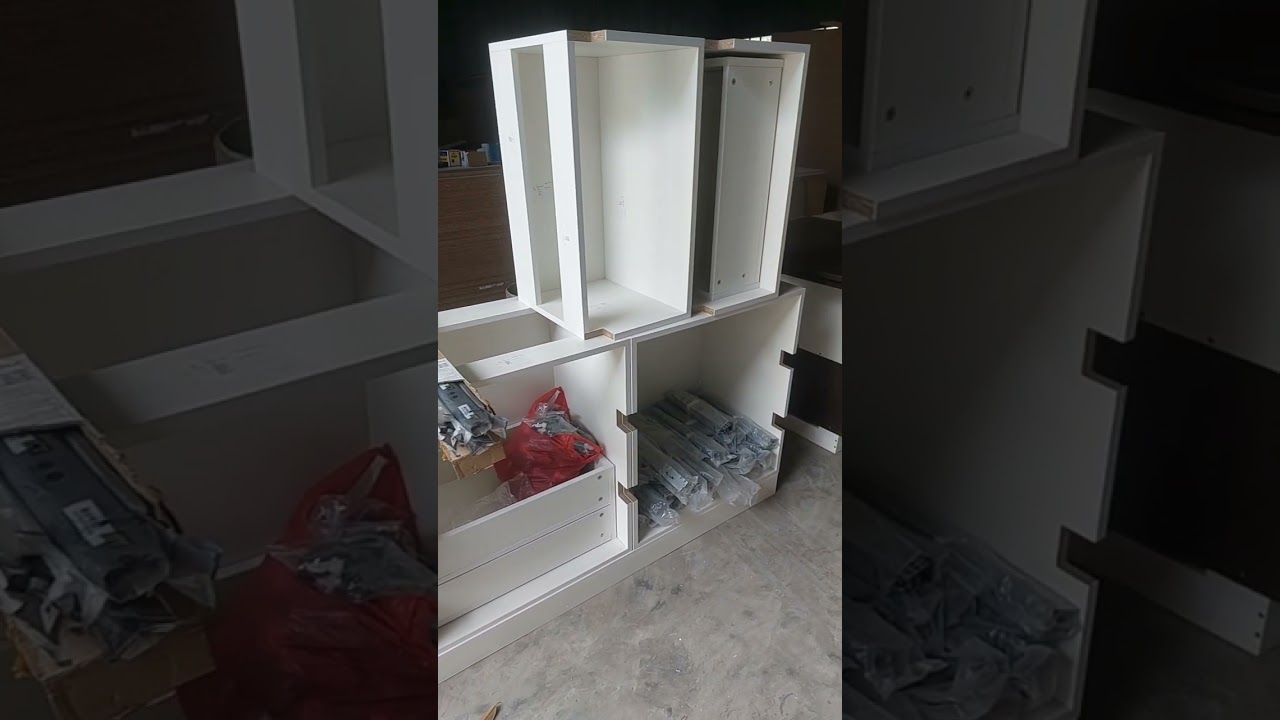 Production installation and site installation modular cabinet install.