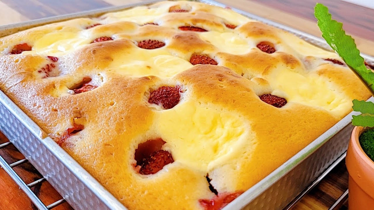 كيكة الفراولة🍓والقشطة بطريقة مبتكرة والطعم أكثر من رائع😍😍