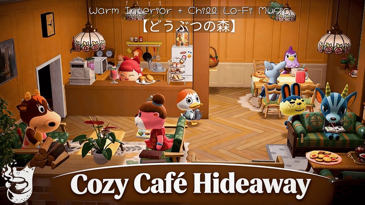 Cozy Café Hideaway Night Vibes ☕⭐｜Warm Interior + Chill Lo-Fi Music｜ACNH Relaxing BGM