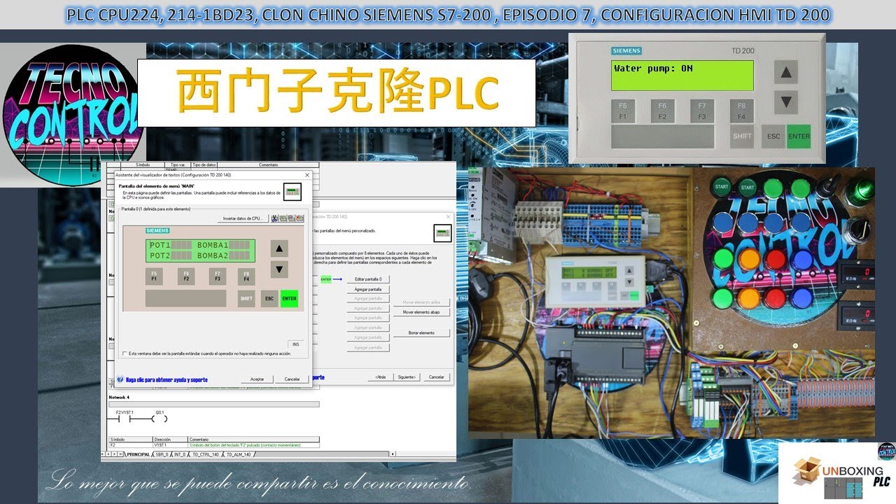 PLC CPU224, 214-1BD23, CLON CHINO SIEMENS S7-200 , # 7, CONFIGURACION HMI TD 200