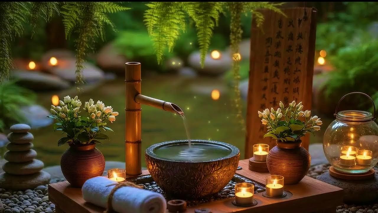 Japanese Style Bamboo Water Sounds ?? Healing Piano Sleep Music for Stress & Anxiety Relief ??