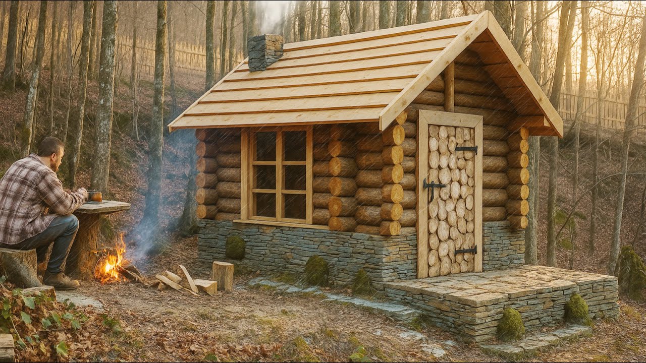 A Man Built a Log House in 15 Days. Start to Finish