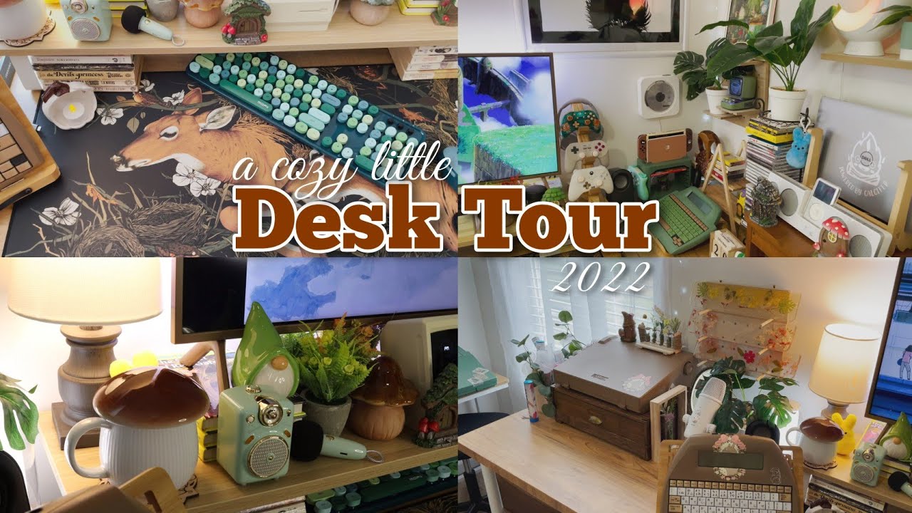 A cozy little desk tour 2022🍄🌰 ghibli inspired setup | cozy gaming, jpop, retro tech, stationary