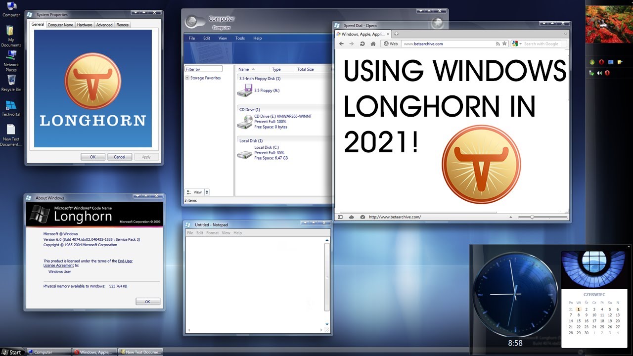 Использование Windows Longhorn (невыпущенной версии Windows) в 2021 году