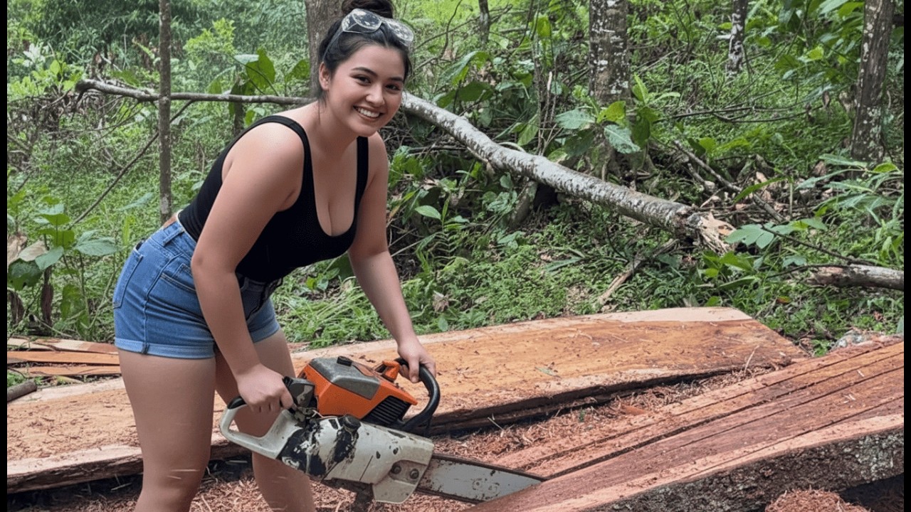 AMAZING PROCESS! SPLITTING SENGON TREE INTO BUILDING BEAMS IN THE FOREST