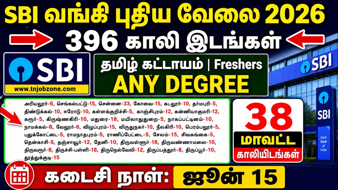 TN SBI Bank Recruitment 2026 TAMIL🔥396 Vacancies | Any Degree | Freshers Apply | தமிழ் மொழி கட்டாயம்