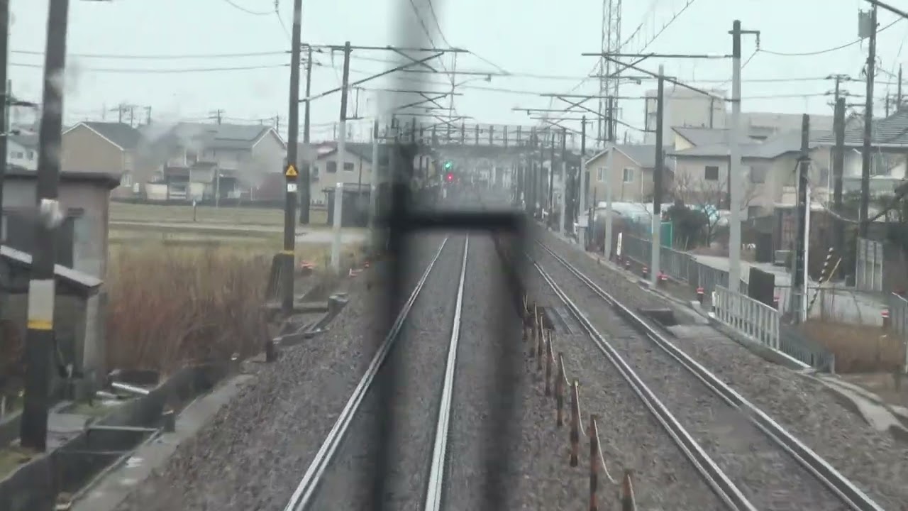 雨の北陸本線 加賀笠間駅～美川駅間を走行する521系の前面展望（北陸新幹線敦賀延伸前）
