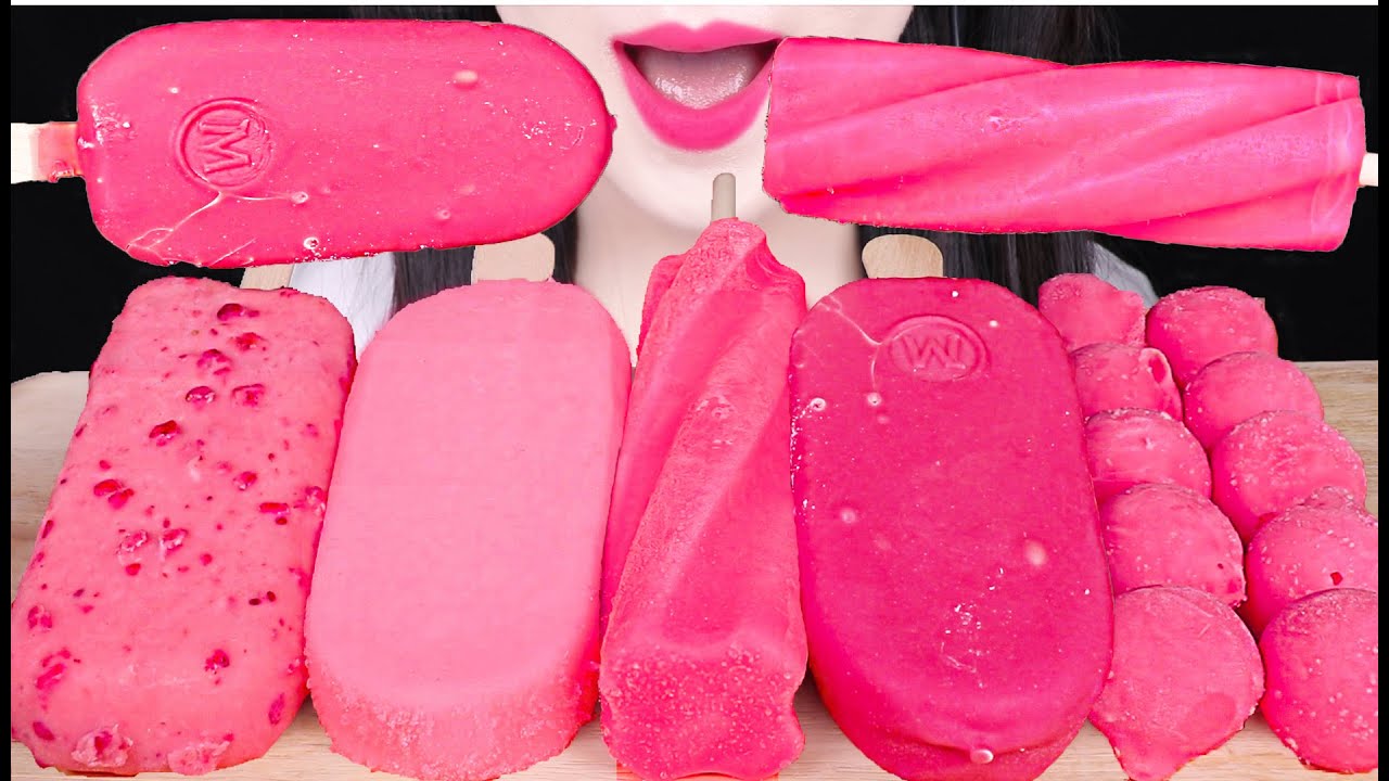 ASMR PINK CHOCOLATE ICE CREAM *MAGNUM, SCREW BAR, STRAWBERRY ICE CREAM 핑크 아이스크림 먹방 JANE ASMR 제인