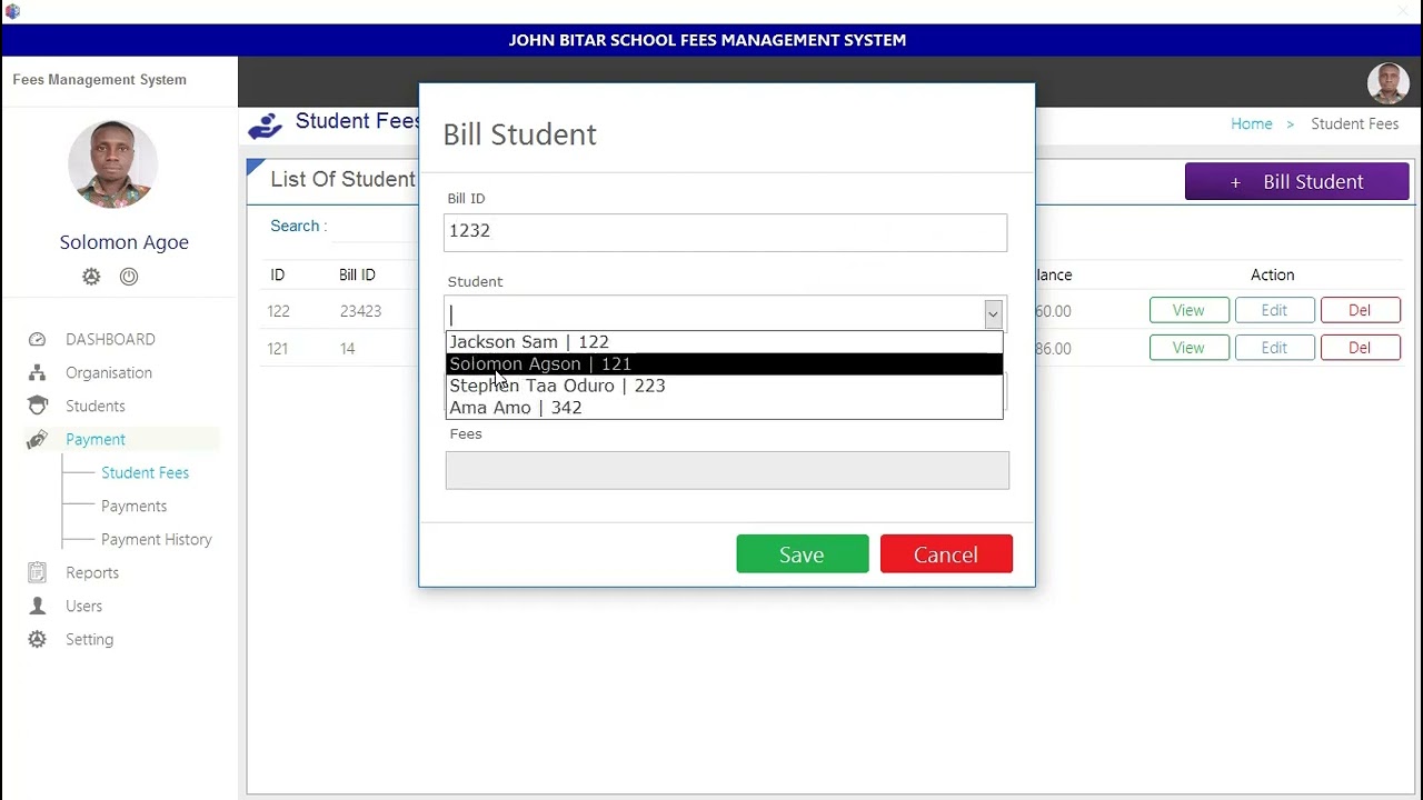 School fees management system in MS Access.