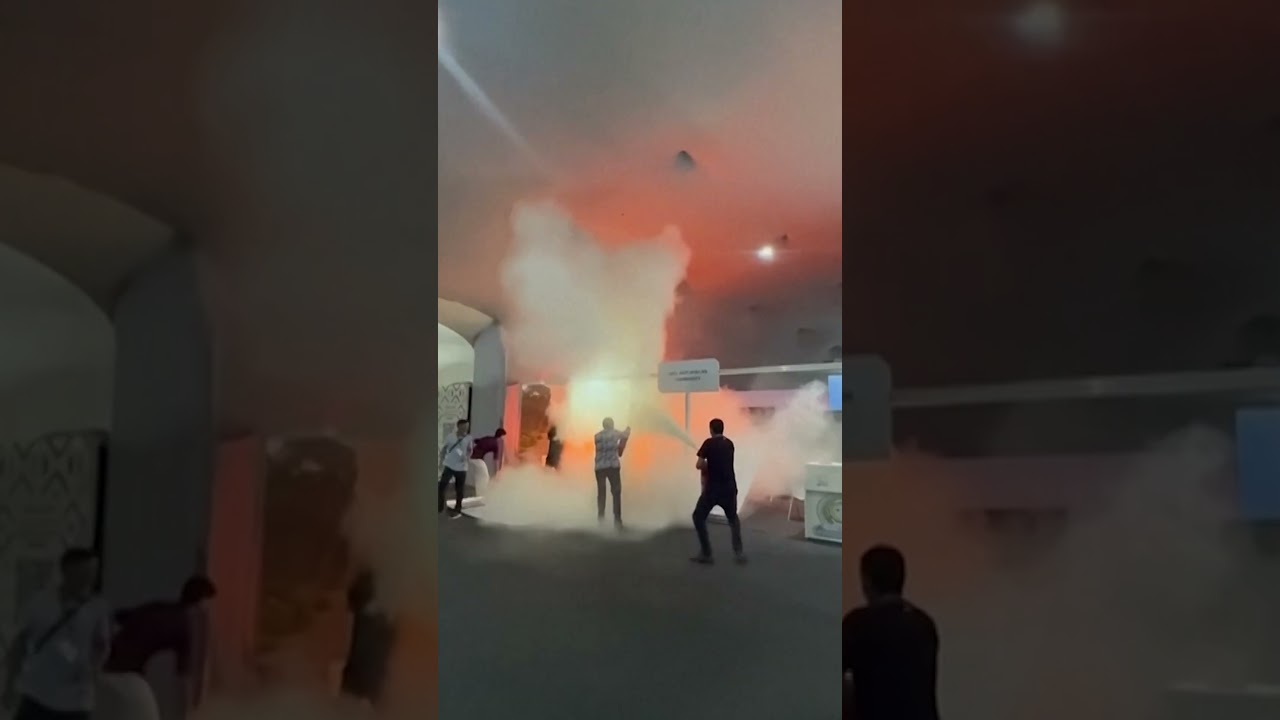 Chaotic moments as fire breaks out at Cop30 summit in Brazil