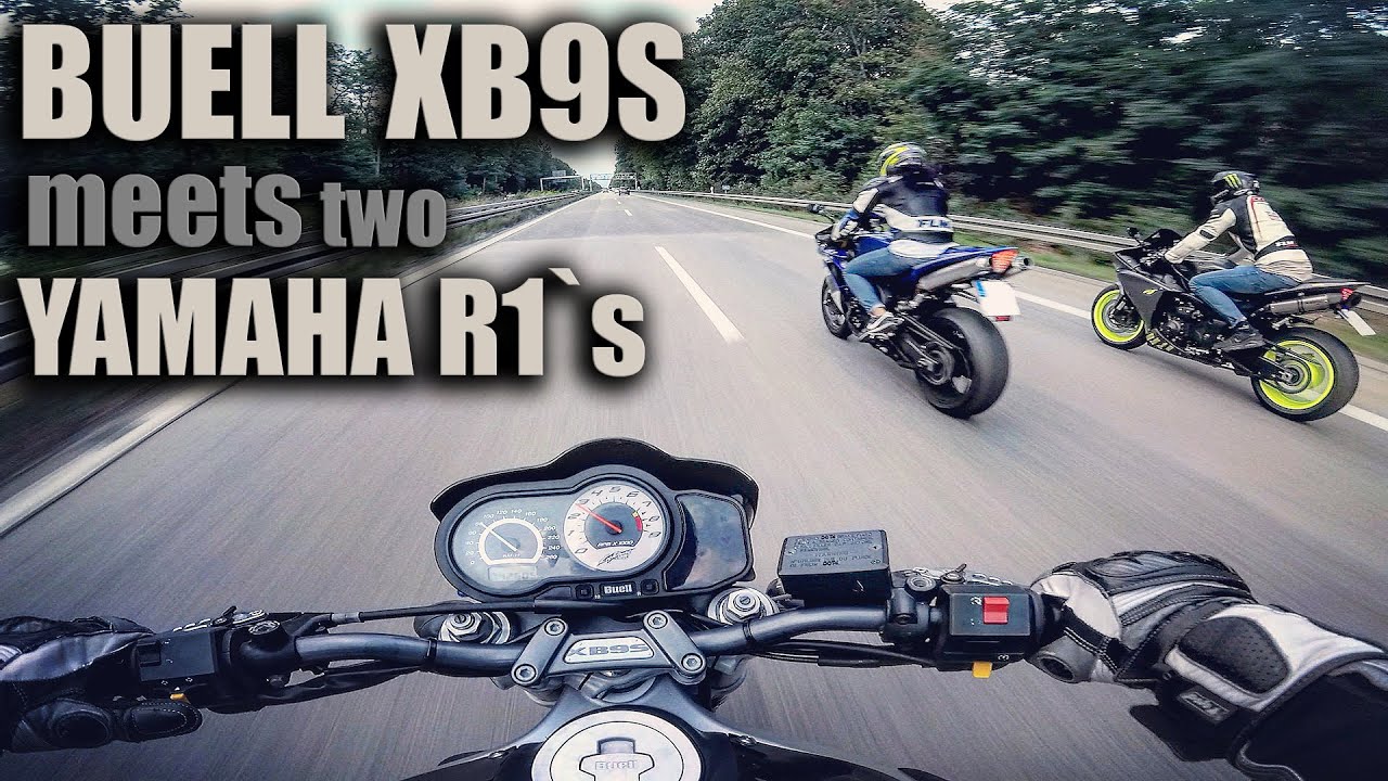 BUELL XB9S meets two YAMAHA R1 's - Acceleration - LOUD Sound - Berlin | Knallgas