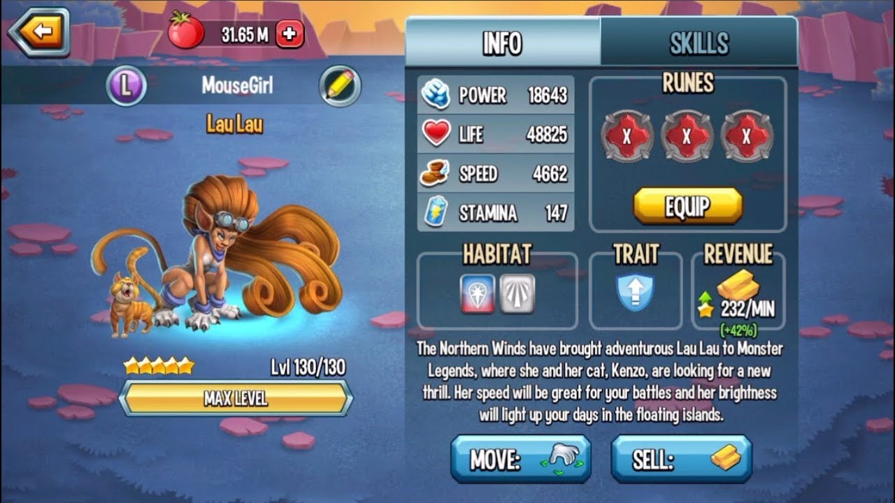 Monster Legends - Lau Lau level 1-130 combat arena review offer