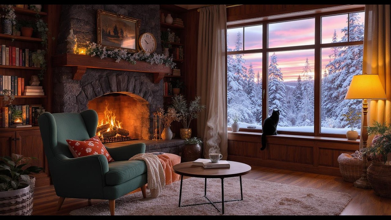 Peaceful Cozy Cabin Night 🔥 Fireplace Lofi Beats for Focus & Rest