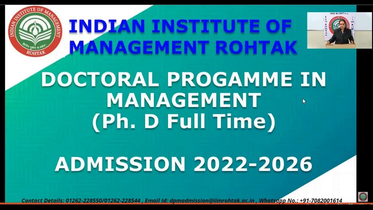 IIM Rohtak Doctoral Programme In Management (Ph. D Full Time) Admissions 2022-2026