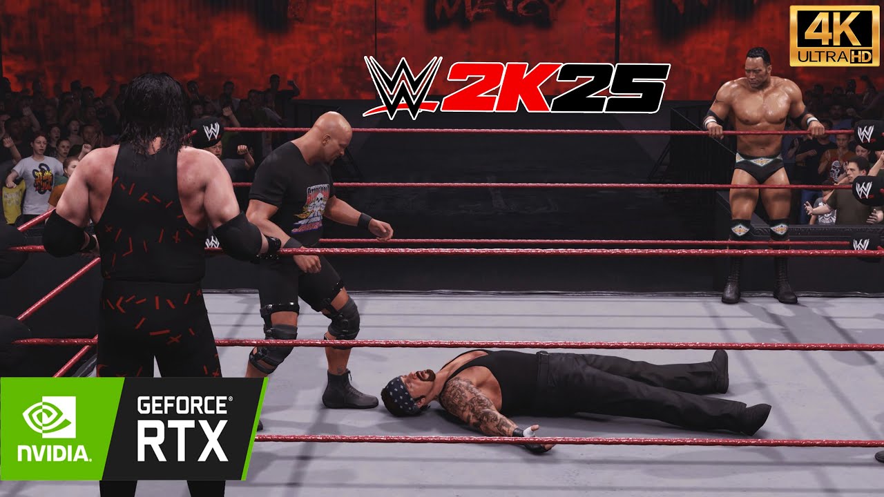 WWE 2k25 : Steve Austin & The Rock vs Kane & The Undertaker – The Most Brutal Match Ever!-  (4K60fs)